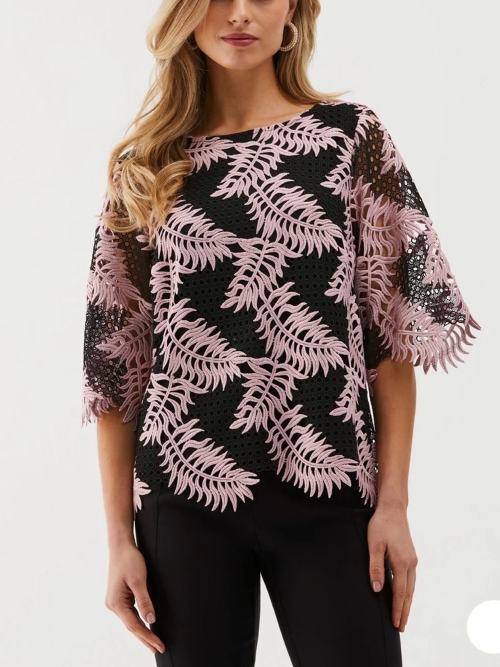 ELLA Rafaella Scalloped Elbow Sleeve Lace Top